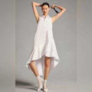 Anthropologie Sleeveless Buttondown Asymmetrical‎ Ruffle Hem Dress